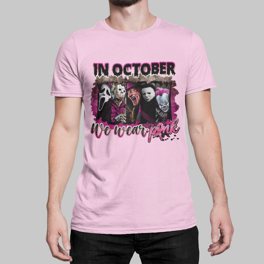 In October We Wear Pink Halloween T-Shirt Looper Tees